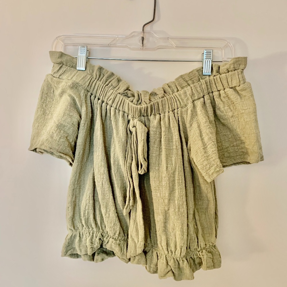 Active USA Olive Green Off the Shoulder Crop Top